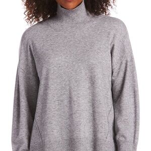 Grey Mock Neck Oversize Tunic Sweater